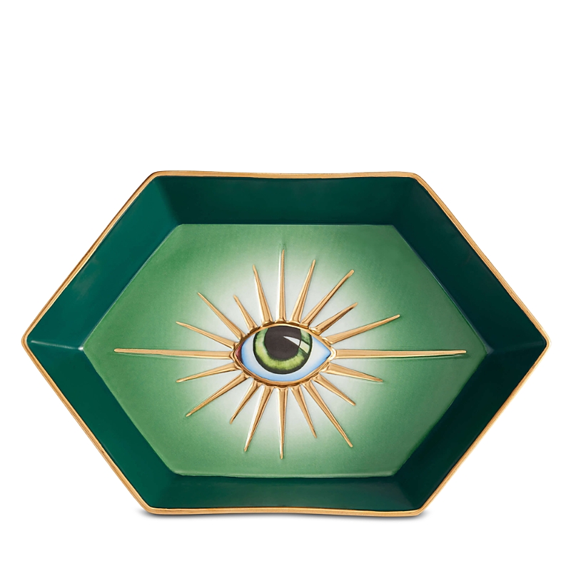 L'objet X Lito Green Vide Poche Hexagon Tray In Green/gold