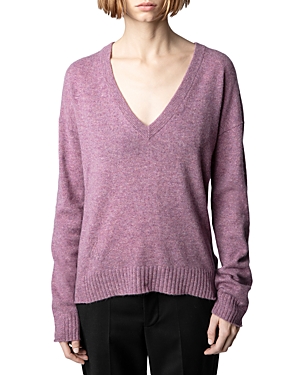 Zadig & Voltaire Vivi Patch Cashmere V-neck Sweater In Lilas