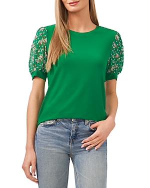 Shop Cece Floral Print Puff Sleeve Top In Lush Green