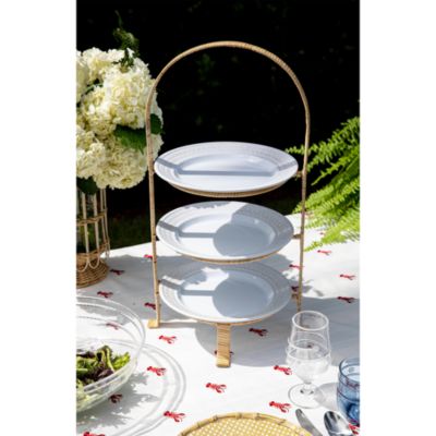 Provence Rattan Whitewash Three Tiered Plate Server