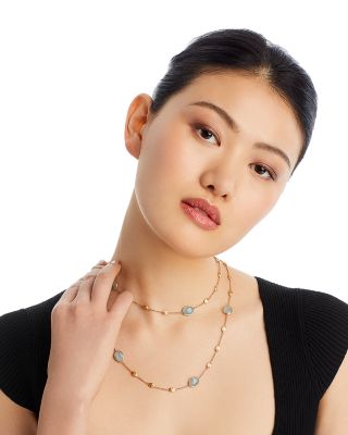18K Yellow Gold Siviglia Aquamarine Beaded Strand Necklace, 36"L