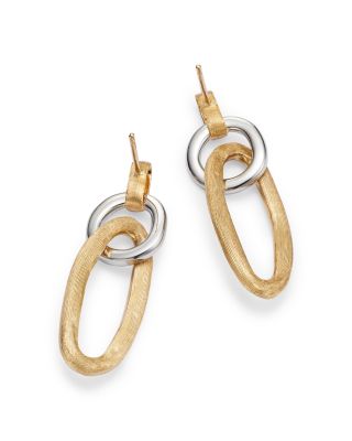 18K White & Yellow Gold Jaipur Diamond & Textured Link Drop Earrings