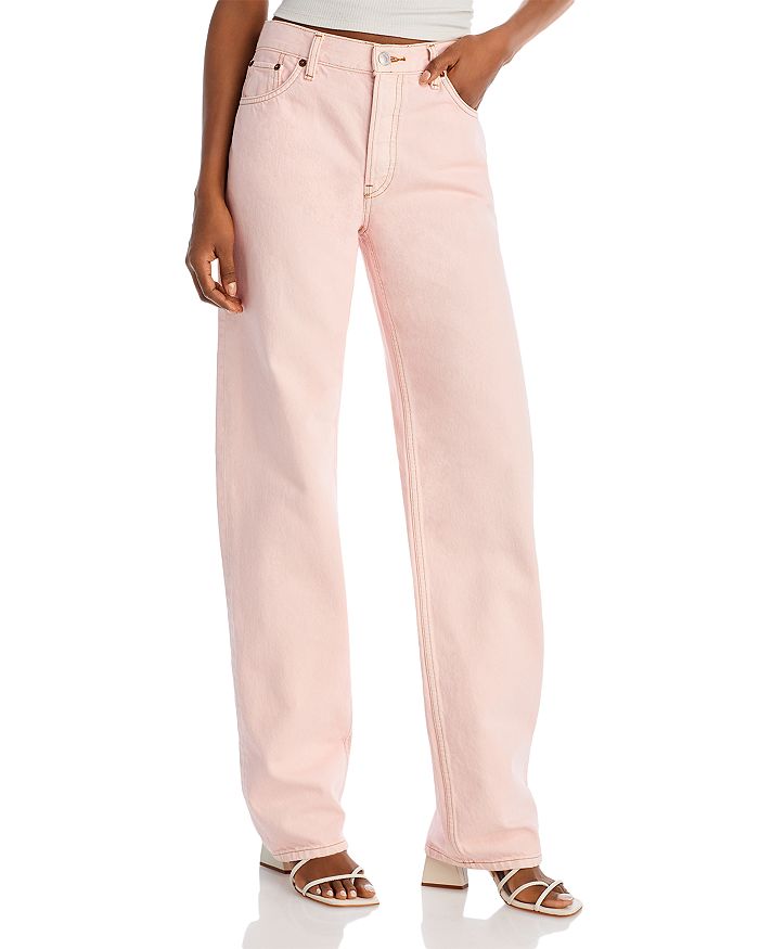 Washed Pink Wide Leg Low Rise Jeans, Denim