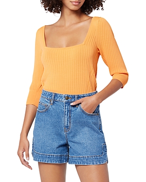 Joie Isa Square Neck Ribbed Sweater In Tangerine