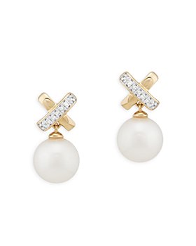 Bloomingdale's - 14K Yellow Gold Cultured Freshwater Pearl & Diamond Drop Earrings, 0.05 ct. t.w. - 100% Exclusive