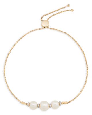 Bloomingdale's Fine Collection 14K Yellow Gold Cultured Freshwater Pearl & Diamond Bolo Bracelet, 0.13 ct. t. w. - Exclusive