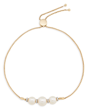 Bloomingdale's 14k Yellow Gold Cultured Freshwater Pearl & Diamond Bolo Bracelet, 0.13 Ct. T.w. - 100% Exclusive In White/gold