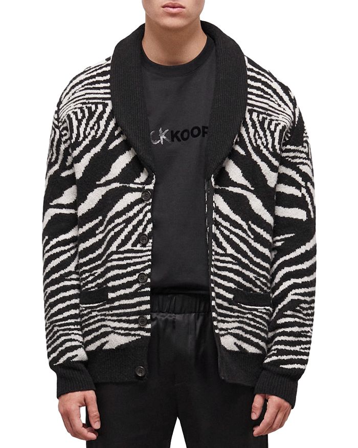 The Kooples - Wool Blend Zebra Print Straight Fit Shawl Collar Cardigan