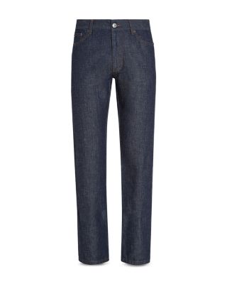 Slim Fit Cotton & Linen Jeans in Dark Blue