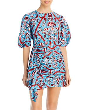 Rhode Pia Printed Cotton Mini Dress In Plumeria Sky