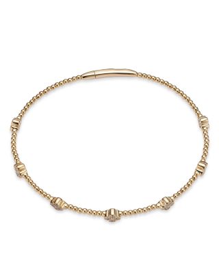 Diamond Cluster Beaded Bangle Bracelet in 14K Yellow Gold, 0.40 tcw 