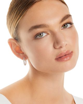 Diamond Round & Baguette Cluster Hoop Earrings in 14K White Gold, 0.96 tcw 