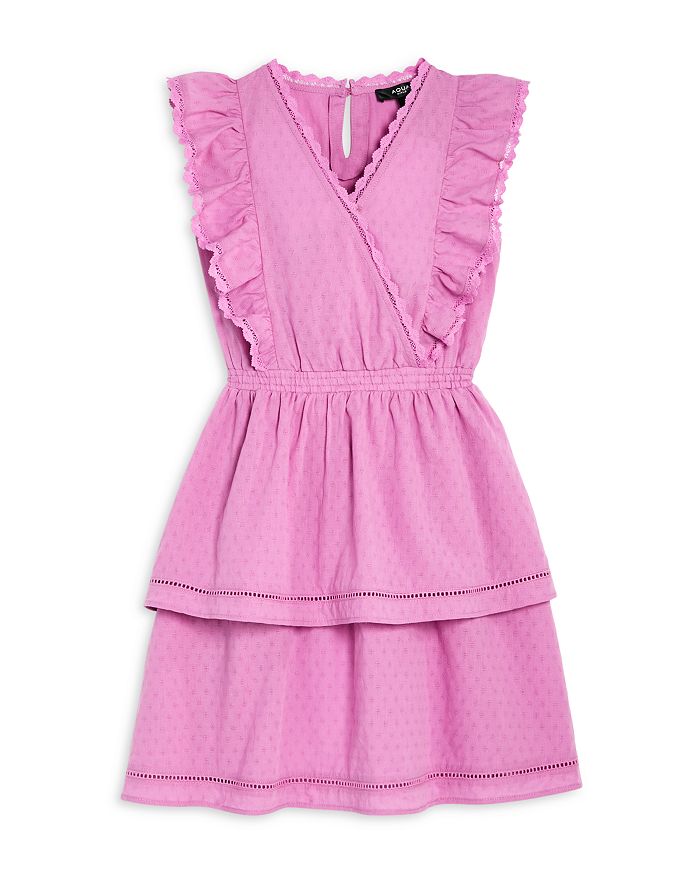 AQUA Girls Flutter Tiered Lace Trim Dress Little Kid Big Kid