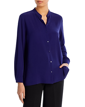 Eileen Fisher Mandarin Collar Silk Blouse In Venus