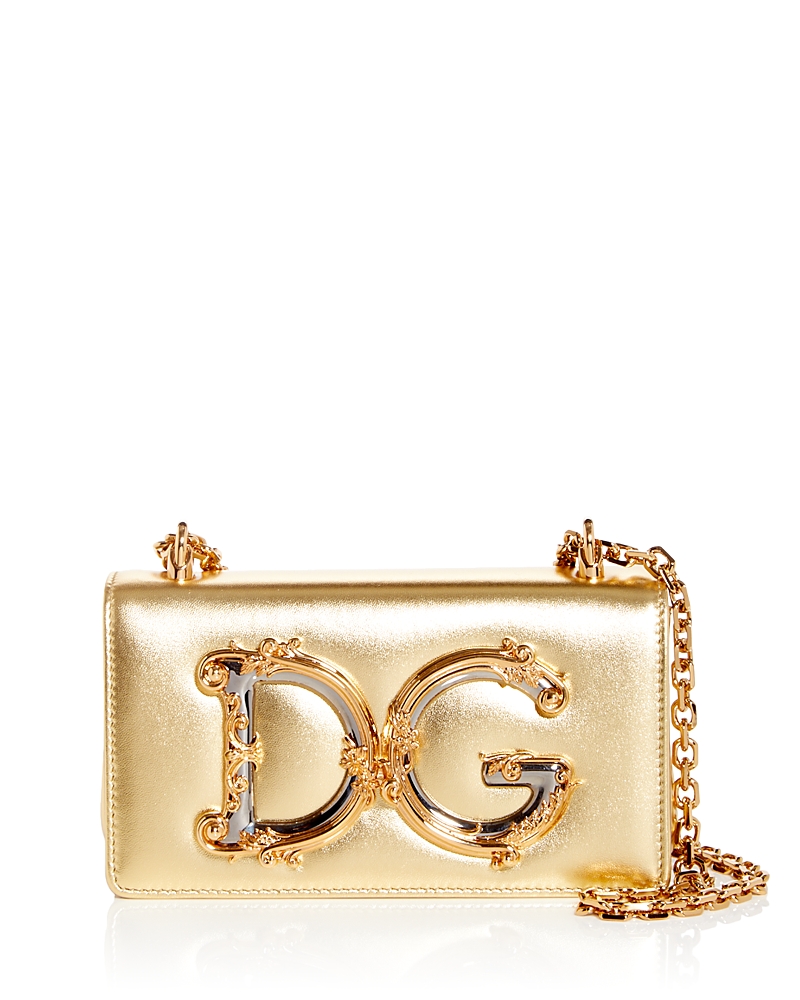 Dolce & Gabbana Logo Metallic Leather Crossbody Bag In Light Gold