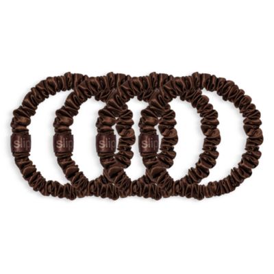 Pure Silk Back to Basics Skinny Scrunchies in Dark Brown, Set of 4