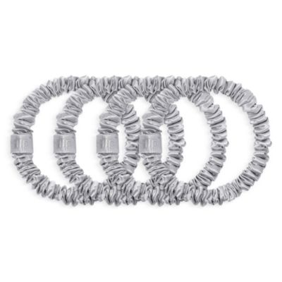 Pure Silk Back to Basics Skinny Scrunchies in Silver, Set of 4