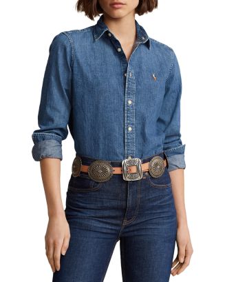 Women's polo denim shirt shops