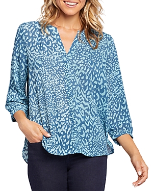 Nydj Three Quarter Sleeve Printed Pintucked Back Blouse In Agness
