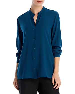 Eileen Fisher Button-down Band-collar Shirt In Pcfic