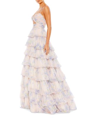 Floral Cut Out Ruffle Layered Gown