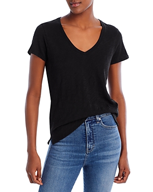 Atm Anthony Thomas Melillo Schoolboy Short Sleeve V Neck Top In Black