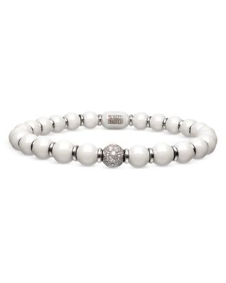 18K White Gold & Ceramic Stretch Bracelet with Diamonds