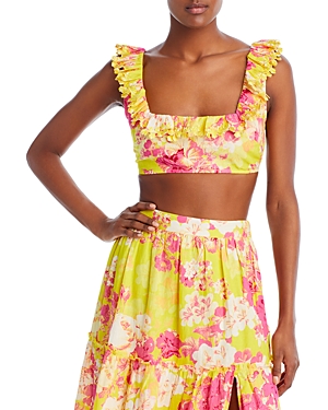 Shop Hemant & Nandita Hemant And Nandita Embroidered Floral Print Crop Top In Yellow