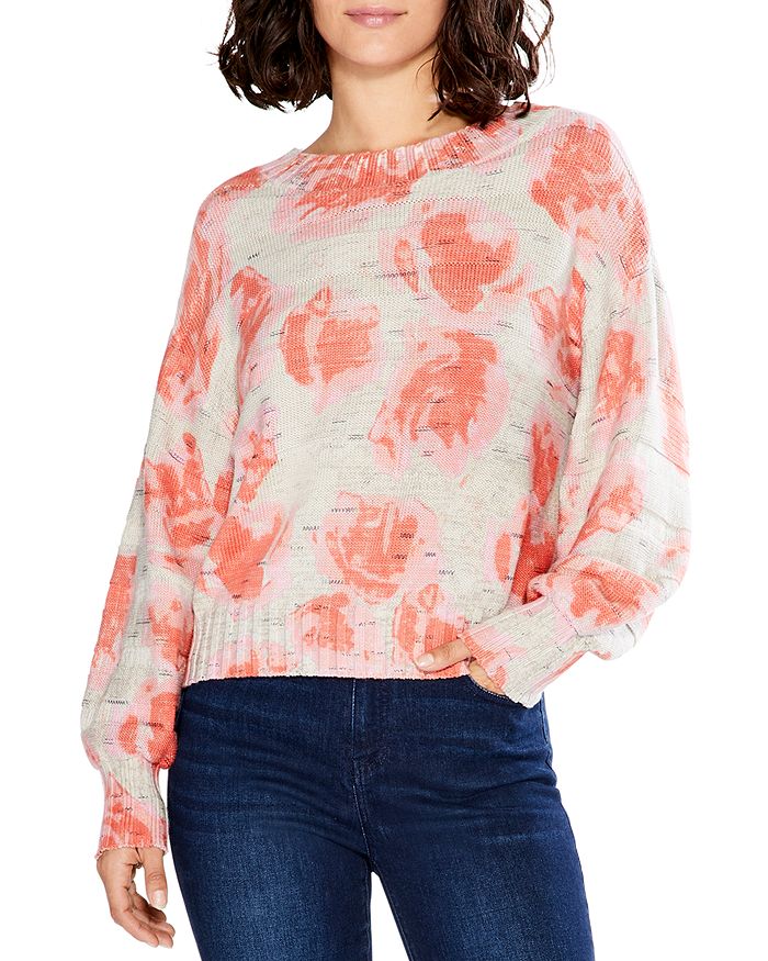 NIC+ZOE Women's Scattered Florals Pullover Sweater - Midweight, Relaxed Fit With Bateau Neck