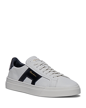 Santoni Men's Double Buckle Leather Low-top Sneakers In White
