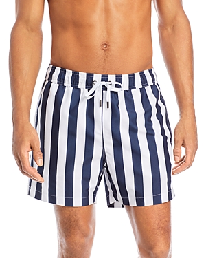 Shop Onia Charles Striped Drawstring 5 Swim Shorts In Deep Navy/white