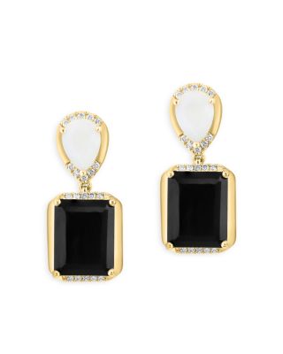 Bloomingdale's Fine Collection Onyx, White Agate & Diamond Drop Earrings in 14K Yellow Gold - Exclusive
