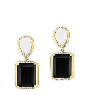 Bloomingdale's Onyx, White Agate & Diamond Drop Earrings In 14k Yellow Gold - 100% Exclusive In Black/white
