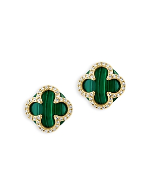 Bloomingdale's Malachite And Diamond Clover Stud Earrings In 14k Yellow Gold - 100% Exclusive In Green/gold
