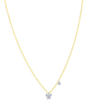 14K White & Yellow Gold Diamond Mini Butterfly & Disc Pendant Necklace