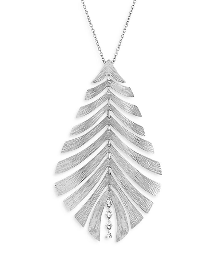 HUEB 18K White Gold Bahia Diamond Leaf Pendant Necklace 18
