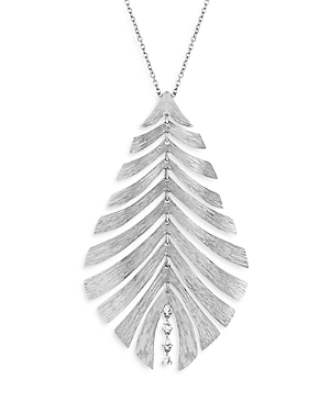 Hueb 18K White Gold Bahia Diamond Leaf Pendant Necklace, 18