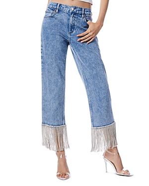 Alice And Olivia Amazing High-rise Boyfriend Embellished Jeans In Lightning Blue