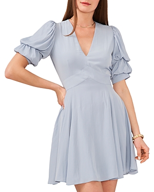 1.state Bubble Sleeve V Neck Dress In Dusty Blue