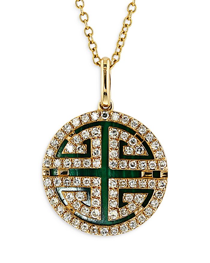 Bloomingdale's - Malachite and Diamond Chinese Longevity Symbol Pendant Necklace in 14K Yellow Gold, 16-18" - 100% Exclusive Brand Name