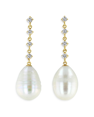 Shop Zoë Chicco 14k Yellow Gold Linked Prong Diamond & Cultured Baroque Pearl Drop Earrings In White/gold