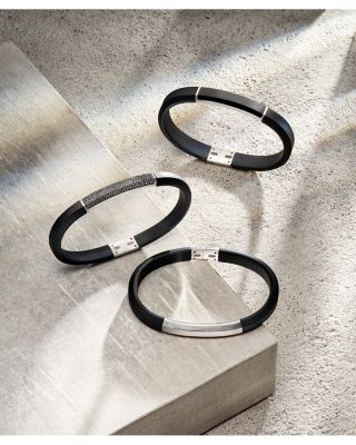 Men's Sterling Silver Streamline&reg; Black Diamond Pav&eacute; Black Rubber Bracelet