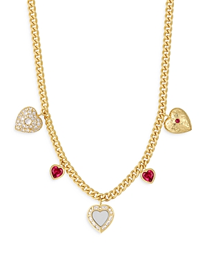 Luv Aj Hanging Hearts Mixed Crystal Heart Charm Statement Necklace in Gold Tone, 18-22