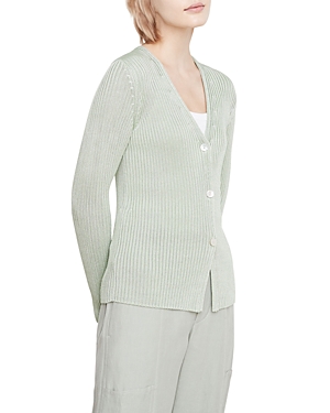 Vince Ribbed Button-front Cutaway Cardigan In Dew
