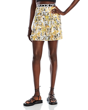 Versace Jeans Couture Womens Logo Printed Pleated Skirt In White/gold