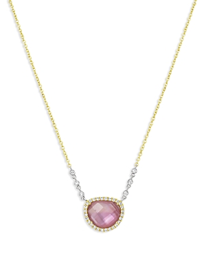 14K White & Yellow Gold Pink Amethyst & Diamond Pendant Necklace, 18