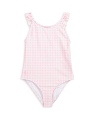 Ralph Lauren Girls' Gingham Ruffled One Piece Swimsuit - Little Kid ...