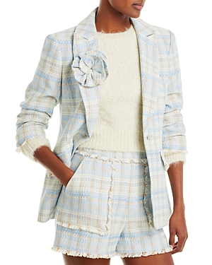 Cinq À Sept Pricilla Boxweave Scrunched-sleeve Blazer In Skylight