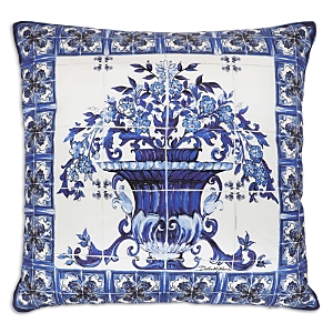 Shop Dolce & Gabbana Casa Blue Mediterraneo Silk Cushion, 18' X 18 In Medium Blue