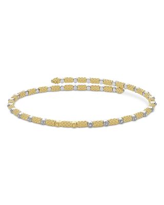 18K White & Yellow Gold Signature Caviar Diamond Superfine Cuff Coil Bracelet